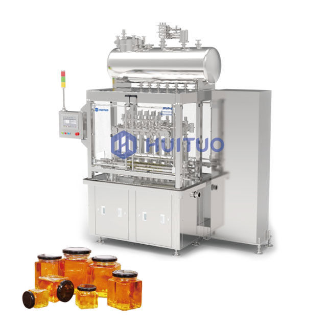 Envase de cristal del tarro con la máquina de embotellado serva del pistón de la tapa para el jarabe y la miel